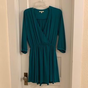 Kelly green party holiday wrap-front mini dress